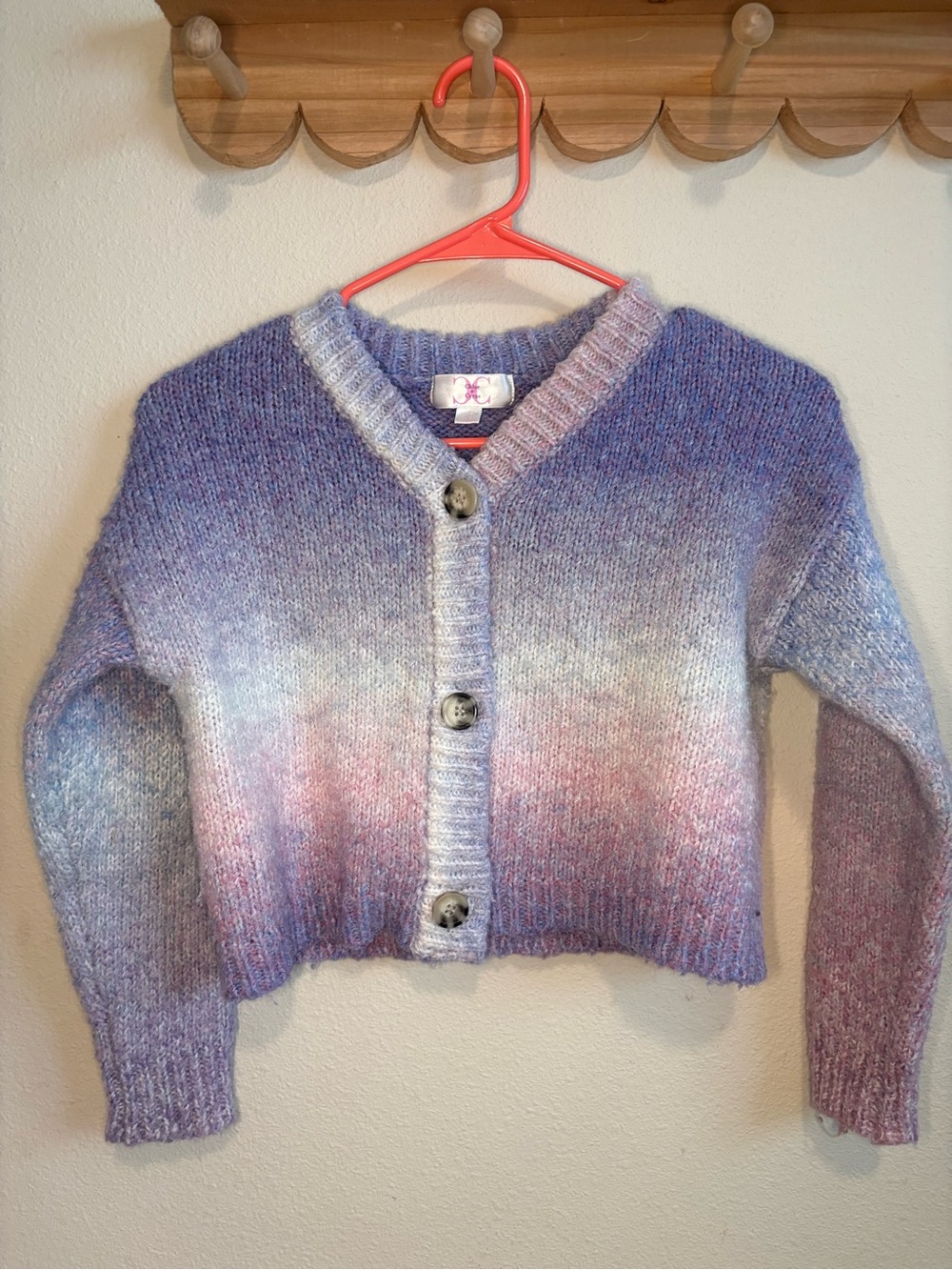 Girls' Ombre V-Neck Button Cardigan - Lavender & Pink